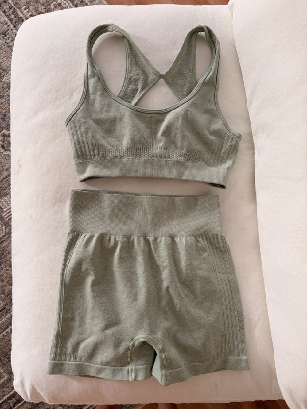 Seamless Olive Green Sports Bra & High-Waist Shorts Set